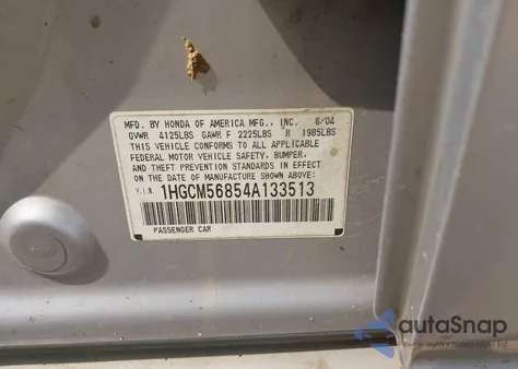 2004 Honda Accord 2.4 Ex z USA, uszkodzony, nr VIN 1HGCM56854A133513